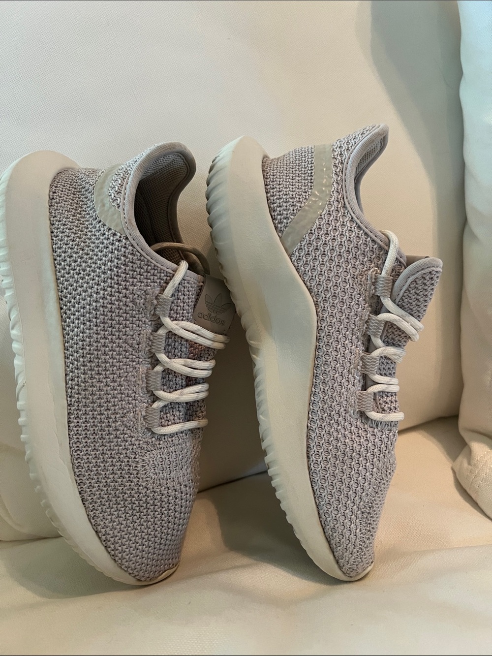 adidas Light Gray Knit Lace-Up Sneakers